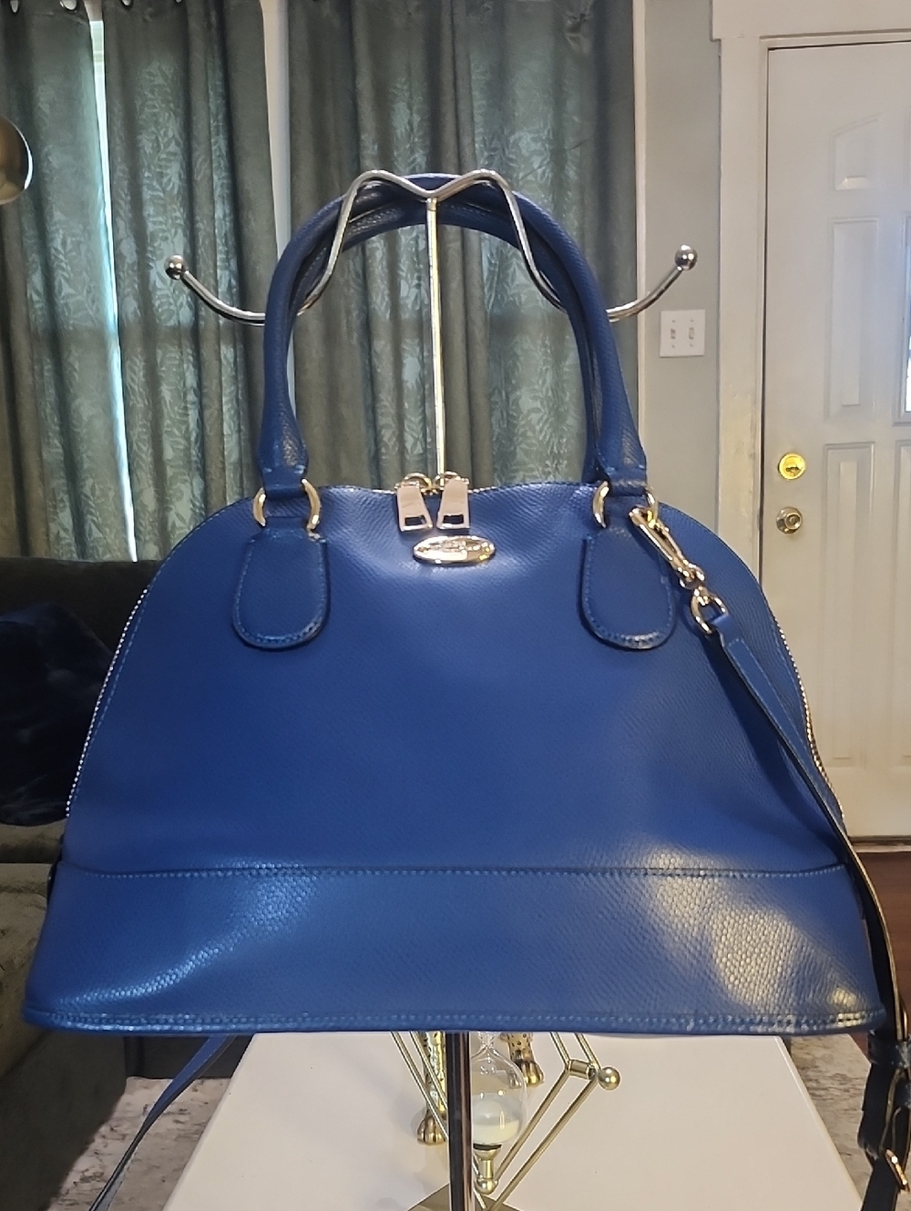 Coach Cora Royal Blue Leather Dome Satchel Handbag W/Crossbody Strap No Hangtag